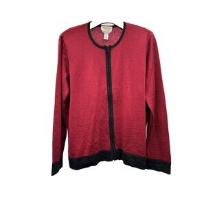 VTG Talbots Italy Women's XL Red Merino Wool Blend Zip Up Cardigan Old Money